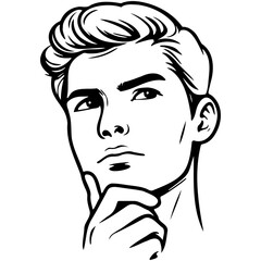 Man Face Thinking Line Art.