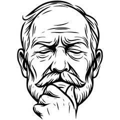 Man Face Thinking Line Art.