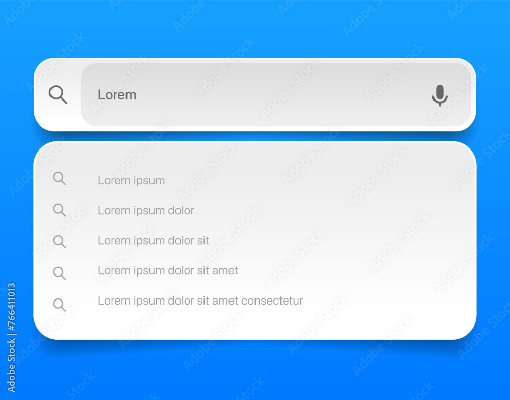 Fototapete Search Bar with suggestions for UI UX design and web site. Search Address and navigation bar icon. Collection of search form templates for websites. Search engine web browser window template.