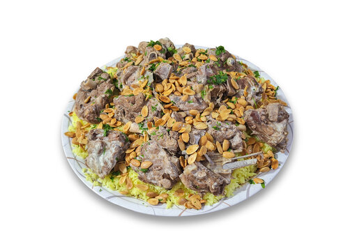 Mansaf, a Jordanian national dish isolated on white background