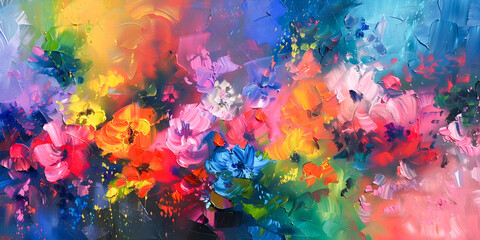 Fototapeta premium Colorful cosmos flowers in oil painting
