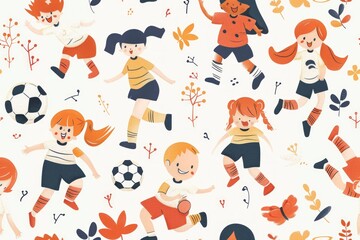 Dynamic football illustrations seamless pattern. Charming clipart design.