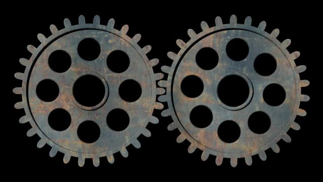 Getriebe mit zwei rostigen alten Zahnr&auml;dern, nahtlose Animation
