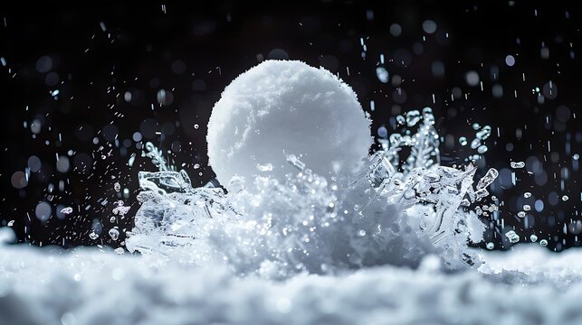 Realistic snowball isolated black background AI Image Generative