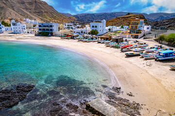 Qantab beach, a popular tourist destination near Muscat, Oman - obrazy, fototapety, plakaty