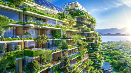 Obraz premium Sustainable eco-friendly building with green terraces