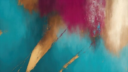 Abstract Maroon, Teal Gold and Gray art. Hand drawn by dry brush of paint background texture. Oil painting style