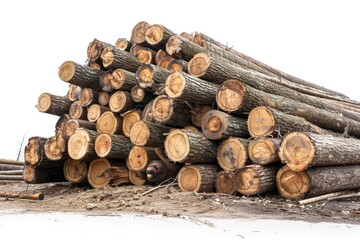 Large pile of logs in a wood processing plant - obrazy, fototapety, plakaty