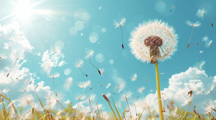 dandelion again blue sky wind, vector art