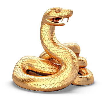 Golden snake isolated on white background.