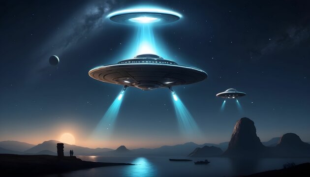 World UFO day with aliens ship UFO ship and astronomy and aliens