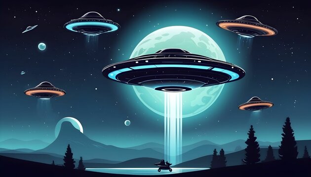World UFO day with aliens ship UFO ship and astronomy and aliens