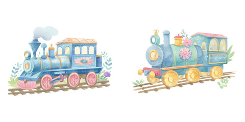  cute train watercolour vector illustration