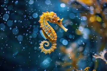 Obraz na płótnie Canvas photo of a Seahorse floating under water in the sea splashing