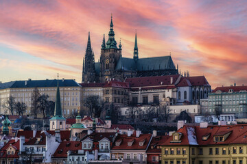Prague Castle and Saint Vitus Cathedral view, Czech Republic.