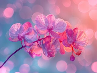 Pink Orchids with Dew Drops on a Dreamy Bokeh Background