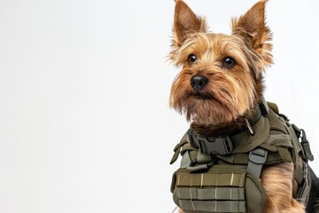 Terrier dog in body armor Isolated on white background