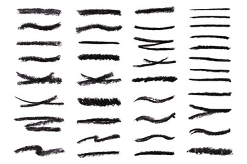 Collection charcoal lines. Set of different doodle elements. Brushes for underline note. Vector set