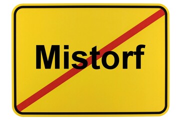 Illustration eines Ortsschildes der Gemeinde Mistorf in Mecklenburg-Vorpommern - obrazy, fototapety, plakaty