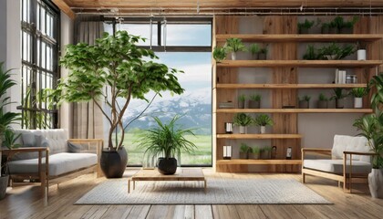 living room with wooden furniture