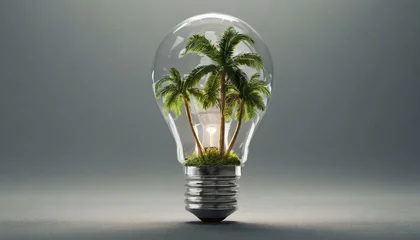 Foto op Canvas Palm tree landscape in a light bulb © Ümit