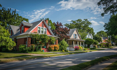Naklejka premium house in the middle of neighborhood. real estate advertising concept.