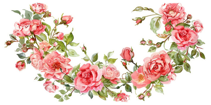 watercolor wreath of roses and peonies,