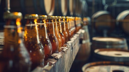 Bottling Process at a Craft Brewery During Production Hours - obrazy, fototapety, plakaty