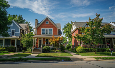 house in the middle of neighborhood. real estate advertising concept.
