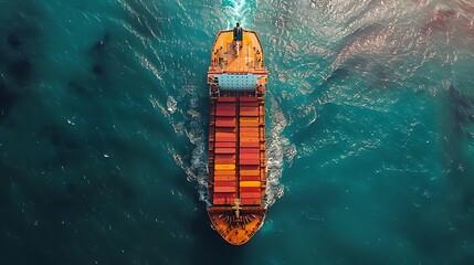 The cargo container ship , serve on the ocean, top view, trade economic world concept - obrazy, fototapety, plakaty