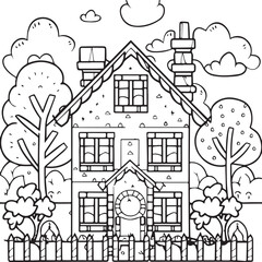 House coloring pages. House outline vector for coloring book