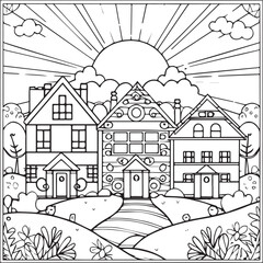 House coloring pages. House outline vector for coloring book