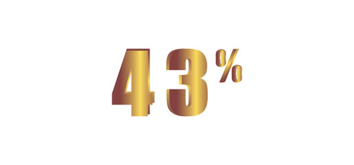 43 percent on white background, 3D gold isolated vector image