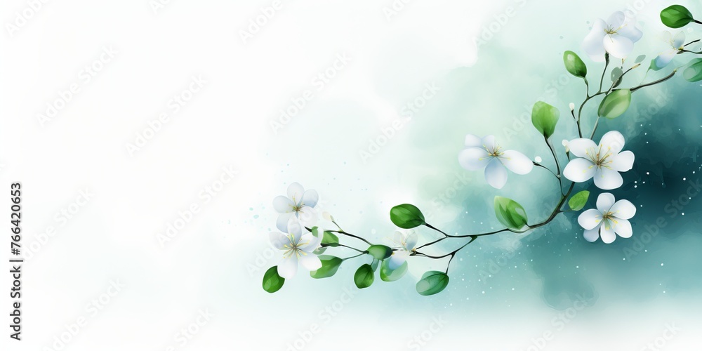 Poster background with a spring branch covered with flowers in a pastel shade. copy space banner. concept: 