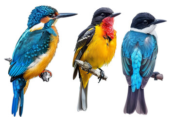 Naklejka premium Collection of 4 Beautiful bird In different view, isolated on white background PNG