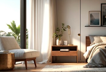 Modern bedroom with sunlight coming in from the window