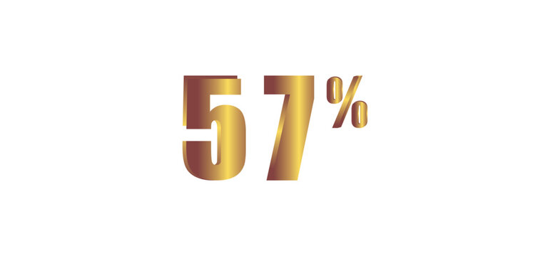 57 percent on white background, 3D gold isolated vector image