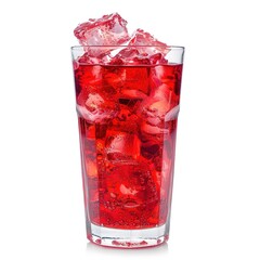 Red drink with ice isolated on white background