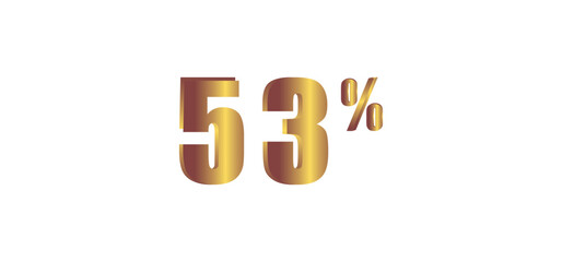 53 percent on white background, 3D gold isolated vector image