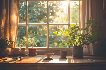 Sunlit Serenity: A Peaceful Windowsill Setting