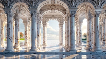 luxury palace marble pillar building - obrazy, fototapety, plakaty