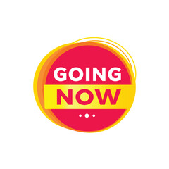 Going now red label icon for announcement, advertising, vector. Flat design template for banner.