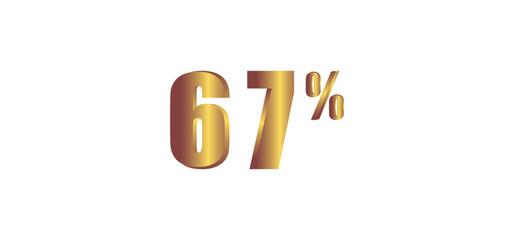 67 percent on white background, 3D gold isolated vector image