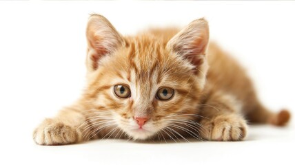 Beautiful fluffy red cat on a white background
