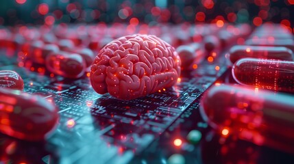 3D rendering illustrating clever drugs in the age of technology with a brain concept.