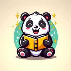 Illustration of cute panda bear reading book, education concept