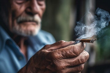 Elderly man smoking a cigarette generative AI