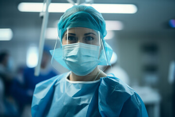 Generative IA picture modern operating room in futuristic surgery clinic team of professionals operating patient