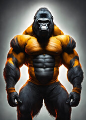 Muscle-Bound Gorilla Fitness Training in Future Art Logo