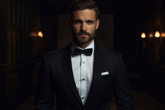 AI generated photo portrait of attractive handsome gentleman wear stylish costume